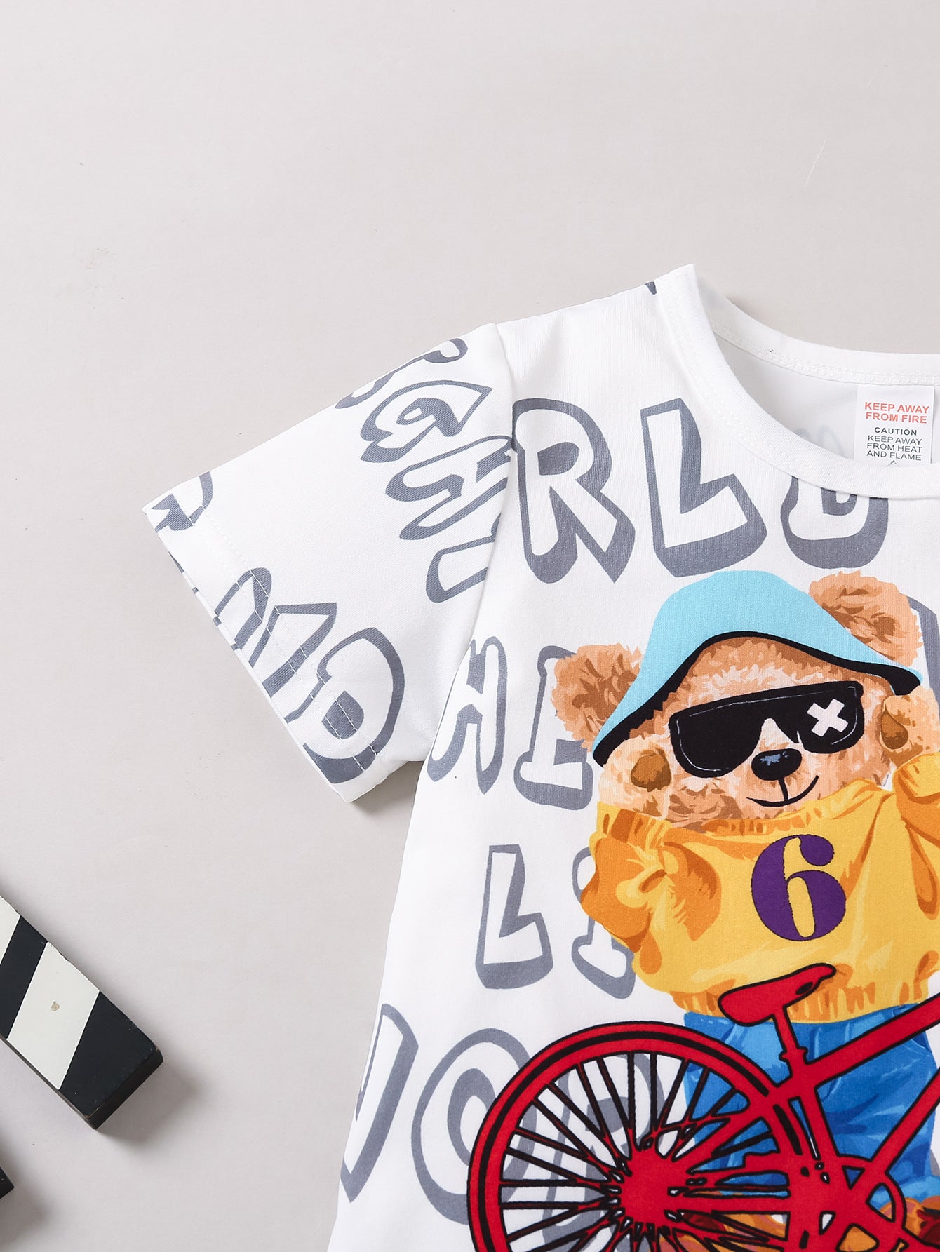 Boys Red & White Graphic Printed Round Neck T-shirt with Shorts