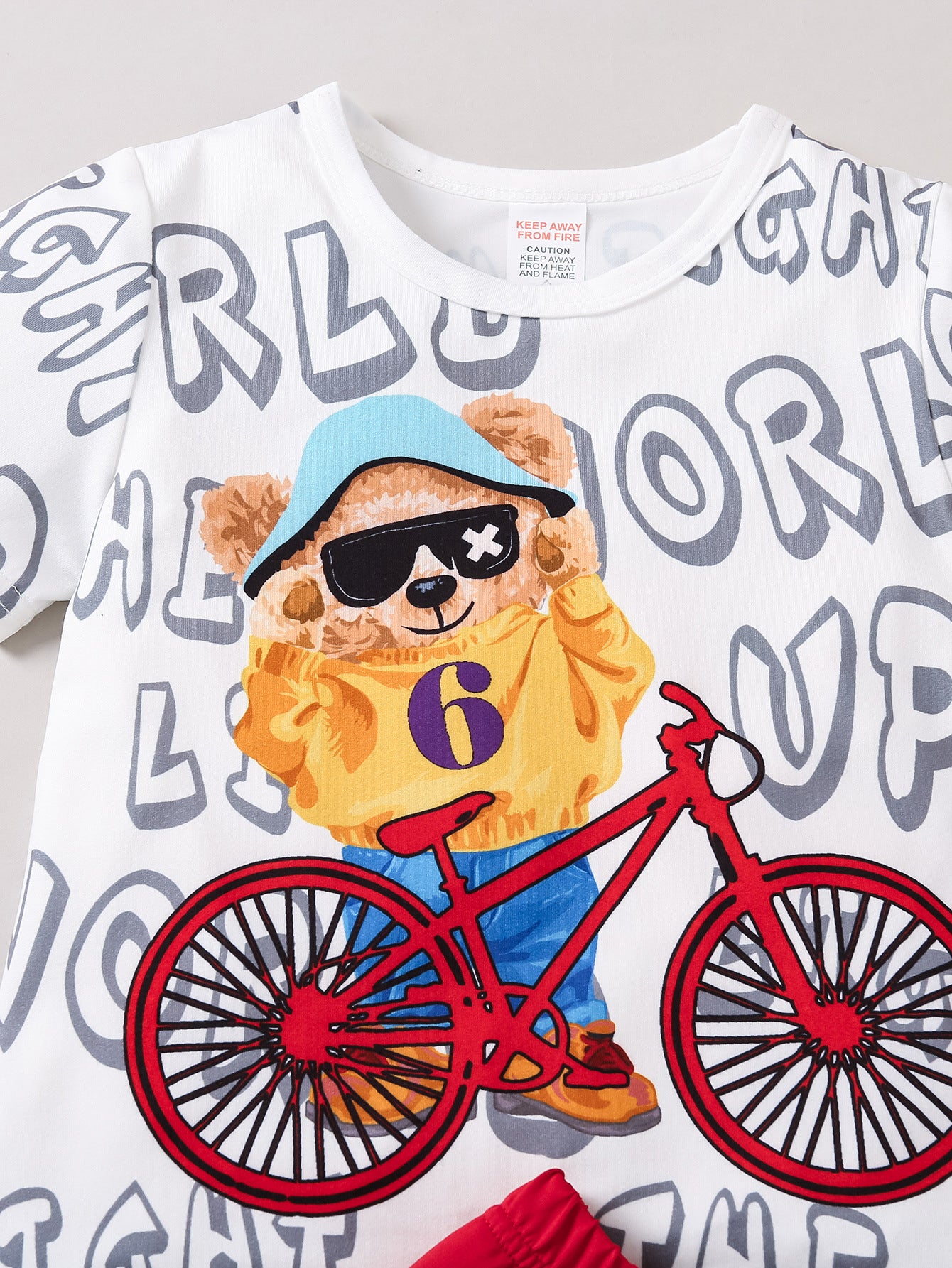 Boys Red & White Graphic Printed Round Neck T-shirt with Shorts