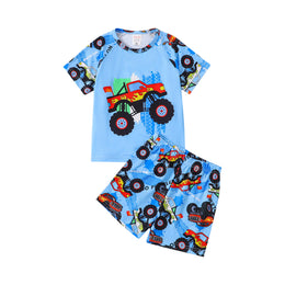 Boys Blue & Red Printed T-shirt with Shorts