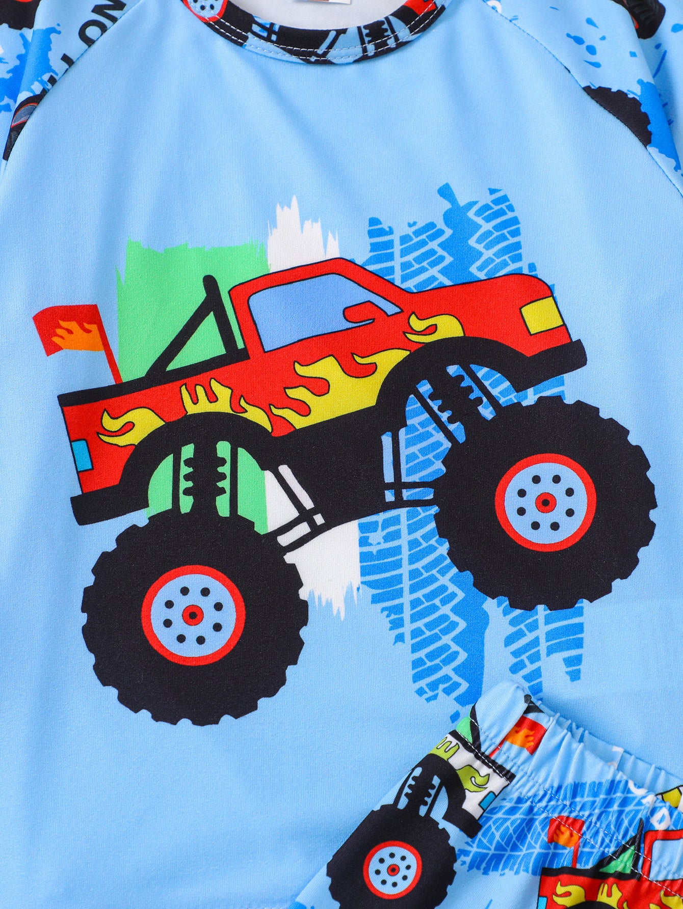 Boys Blue & Red Printed T-shirt with Shorts