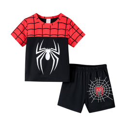 Boys Red Spider Man Printed Casual T-shirt With Shorts