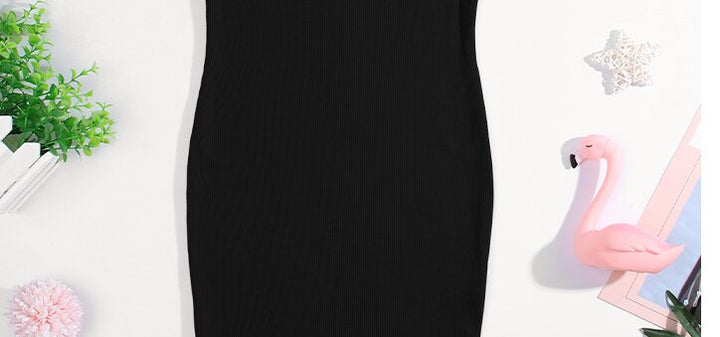 Girls Black Round Neck Bodycon Dress