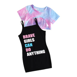 Girls Purple & Blue Shoulder Straps Printed Cotton Pinafore Dresses