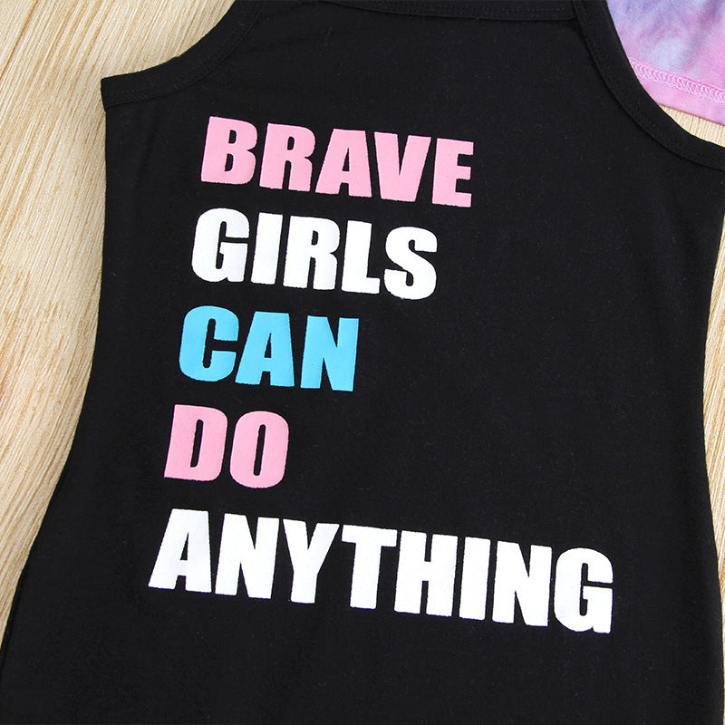 Girls Purple & Blue Shoulder Straps Printed Cotton Pinafore Dresses