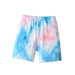 Girls Blue Abstract Printed Loose Fit Regular Shorts