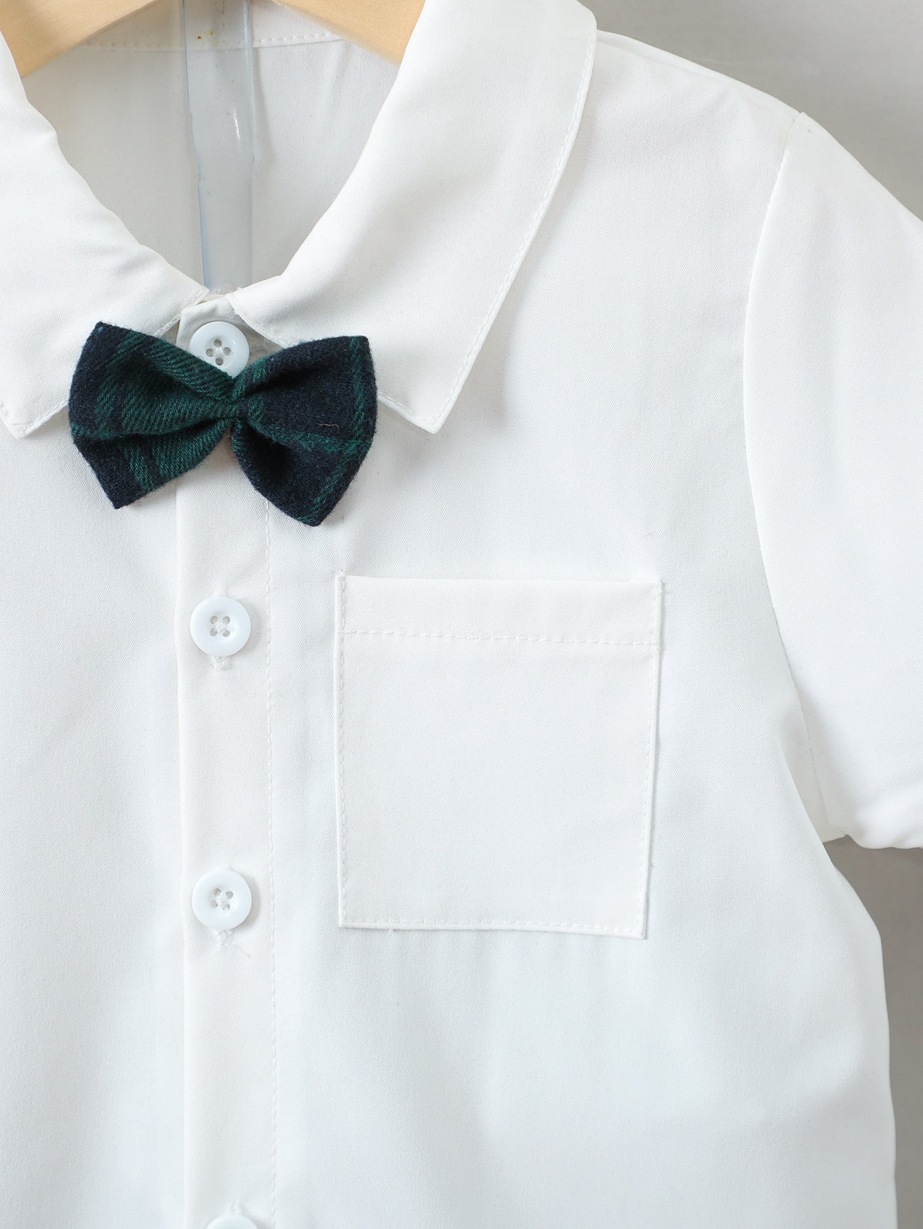Boys White & Green Shirt Collar Shirt with Shorts