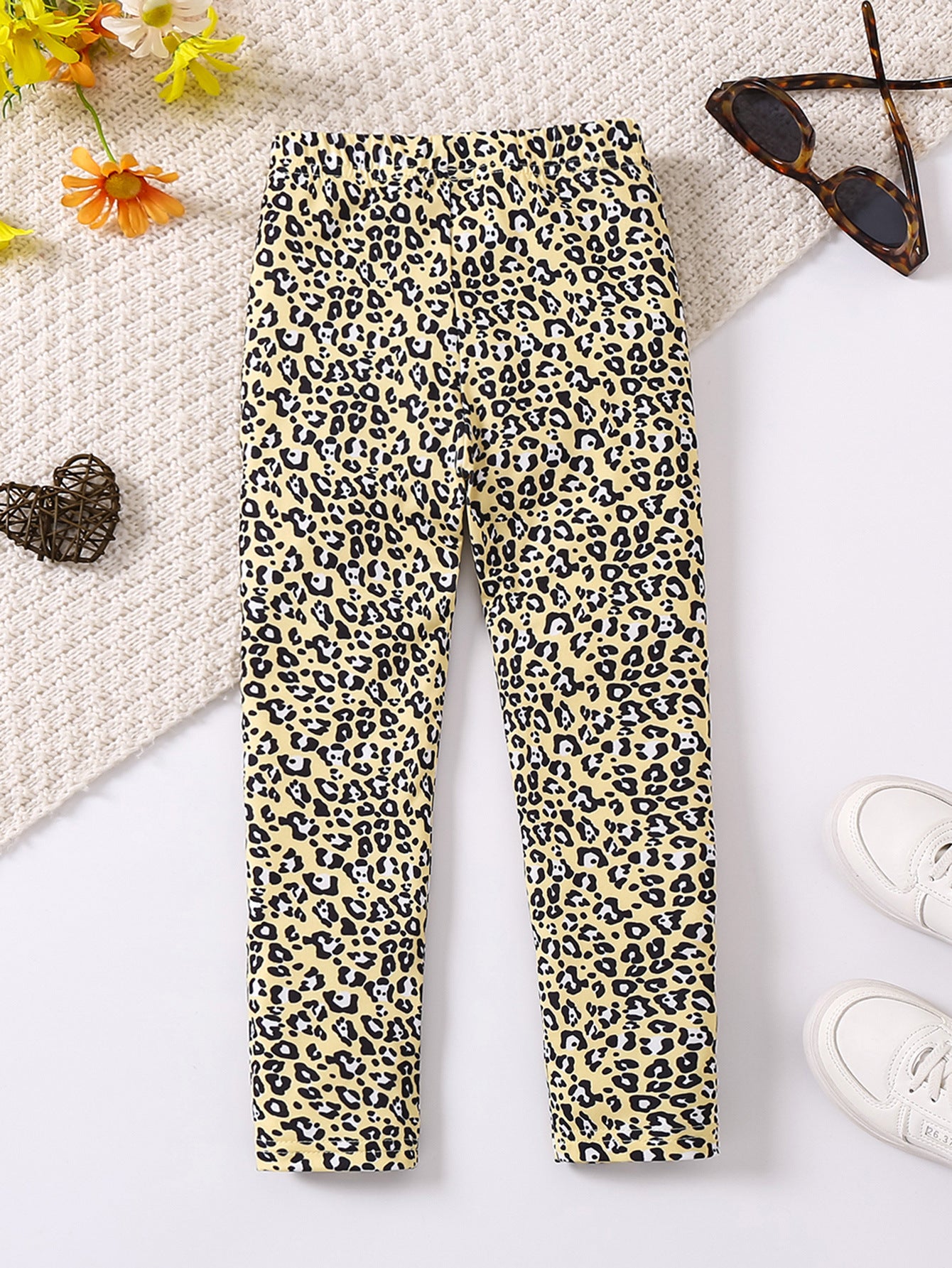 Girls Yellow & Black Animal Printed Easy Wash Regular Trousers