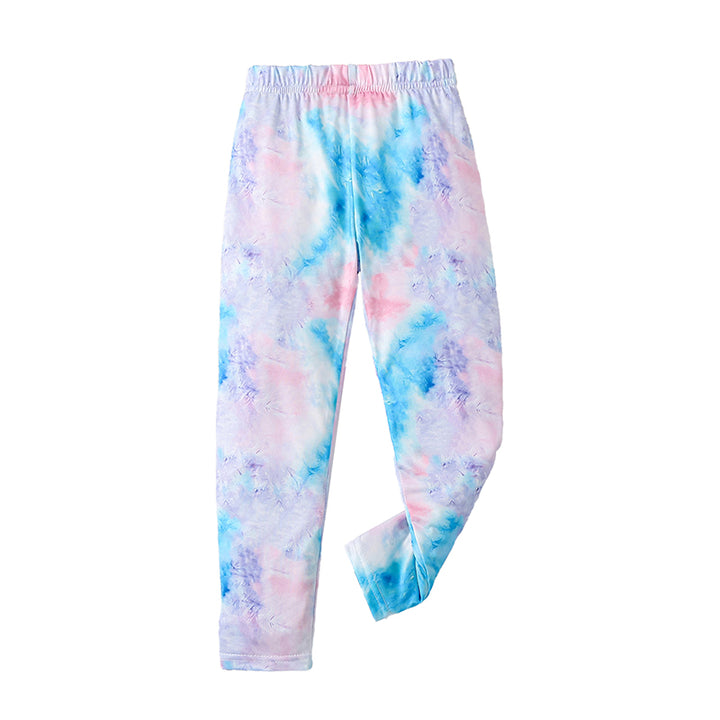 Girls Blue & White Mid-Rise Printed Easy Wash Regular Trousers