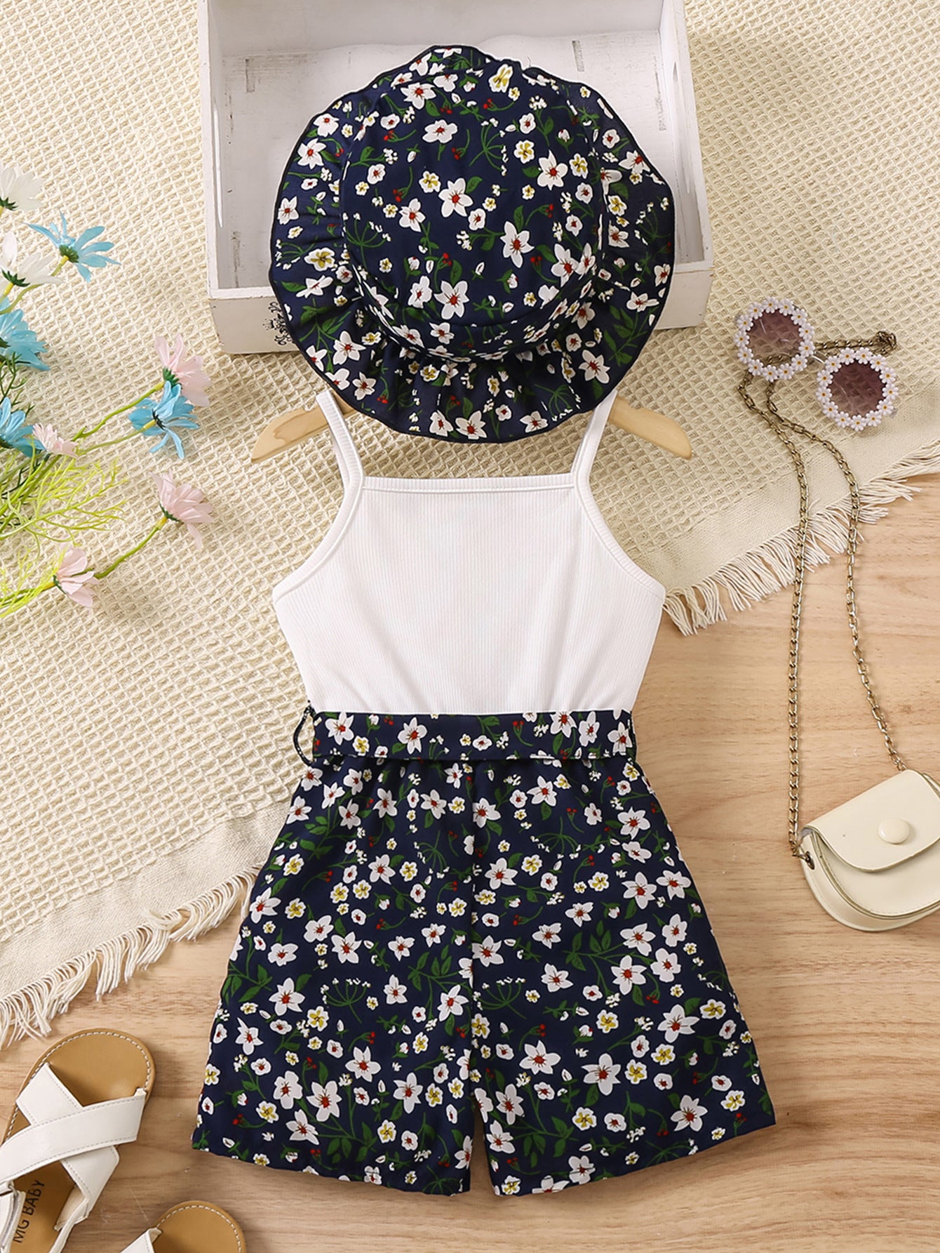 Girls Green Floral Printed Fit & Flare Dress