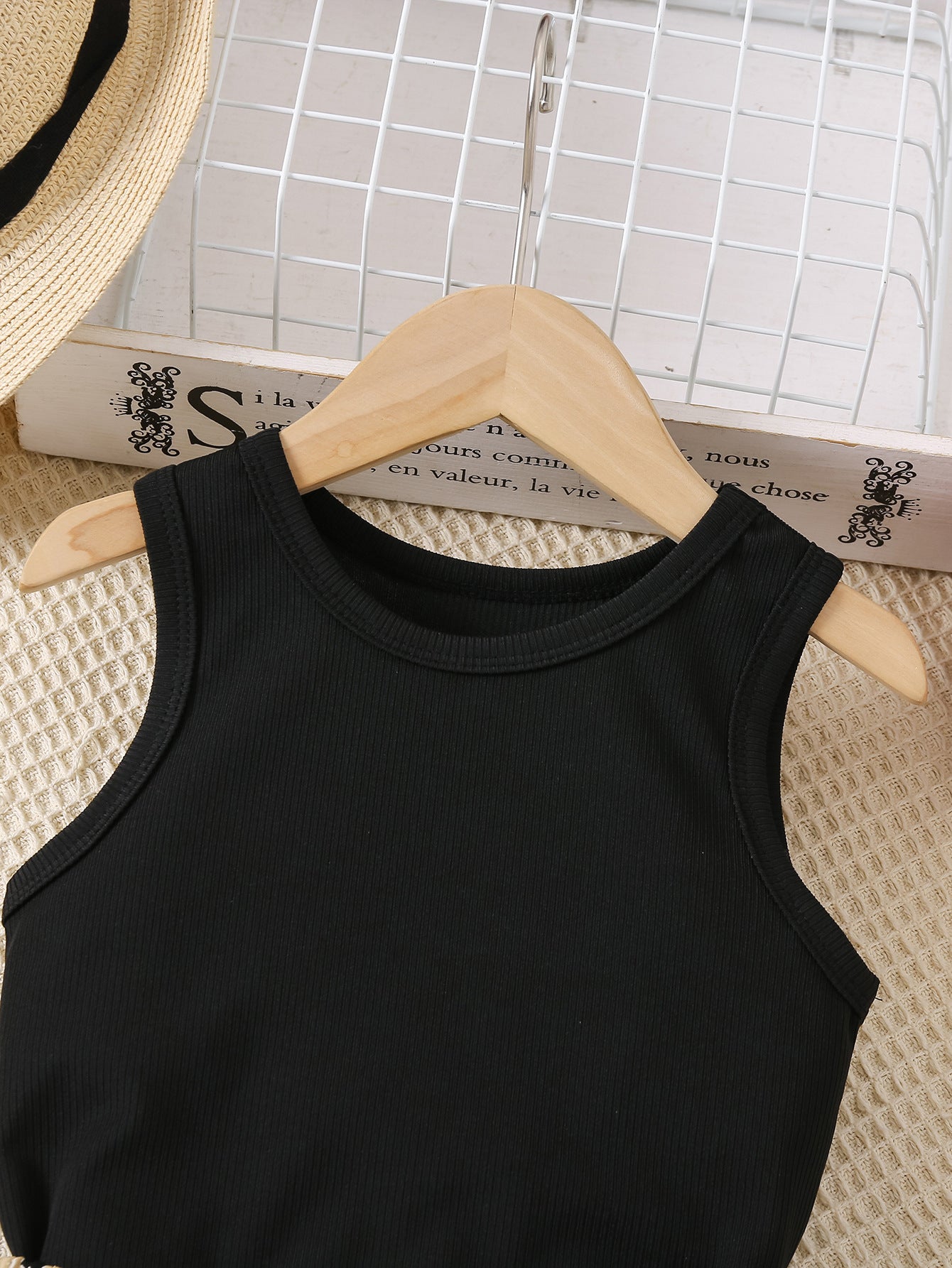 Girls Black & Beige Round Neck Top with Palazzos