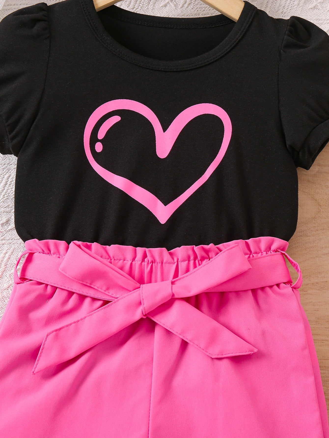 Girls Pink & Black Printed Top with Shorts