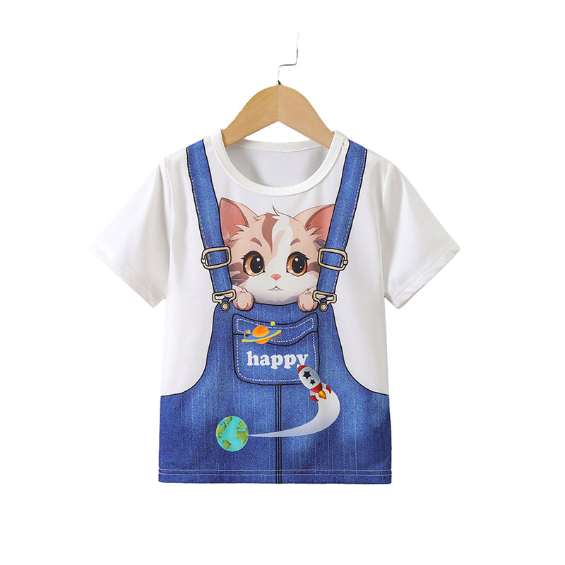Girls Graphic Printed Short Sleeves Round Neck Casual T-shirt