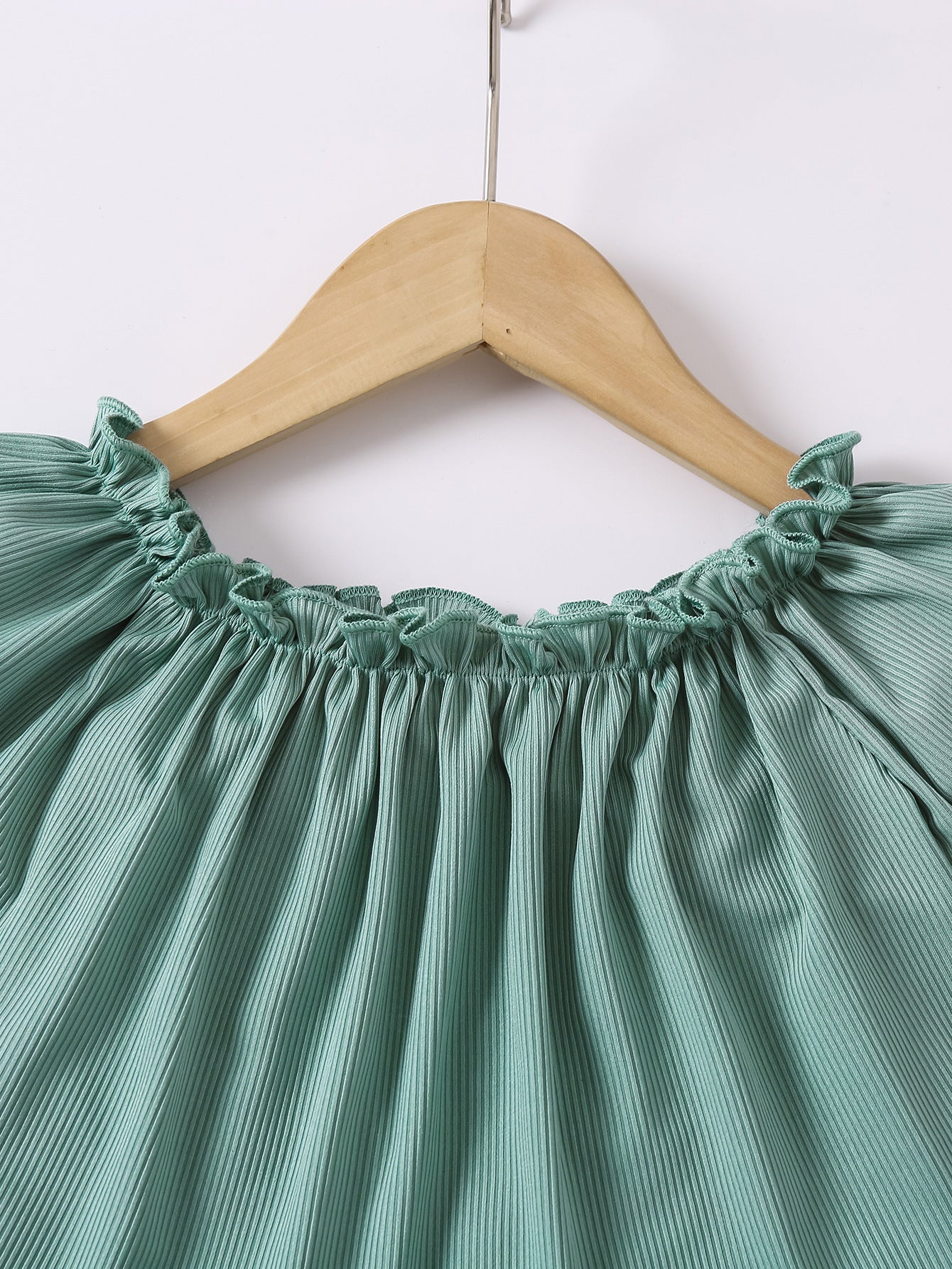 Girls Green & White Round Neck Top with Shorts