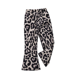 Girls Beige & Back Animal Printed Loose Fit Easy Wash Bootcut Trousers