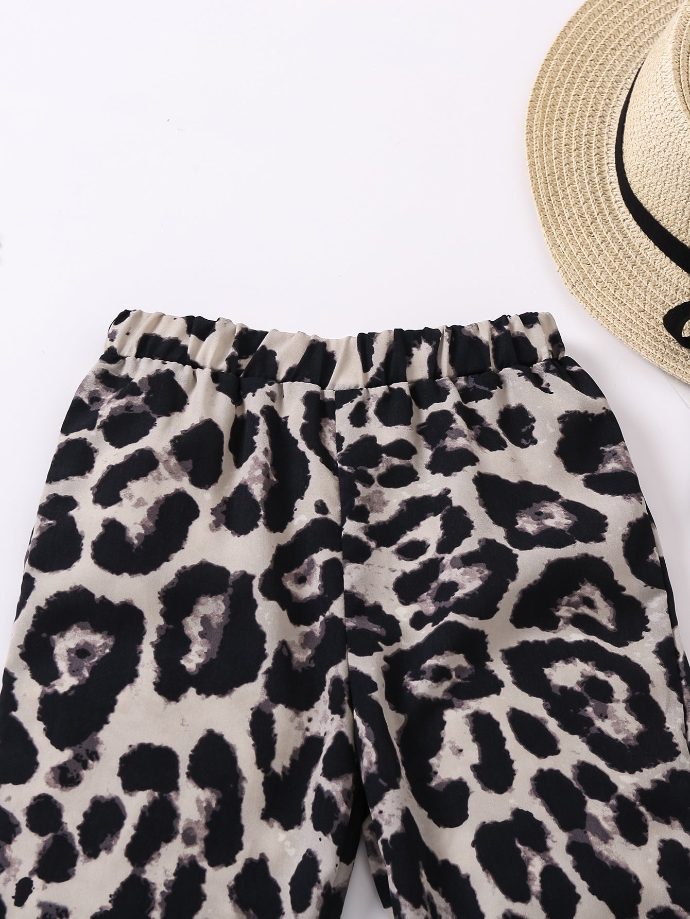 Girls Beige & Back Animal Printed Loose Fit Easy Wash Bootcut Trousers