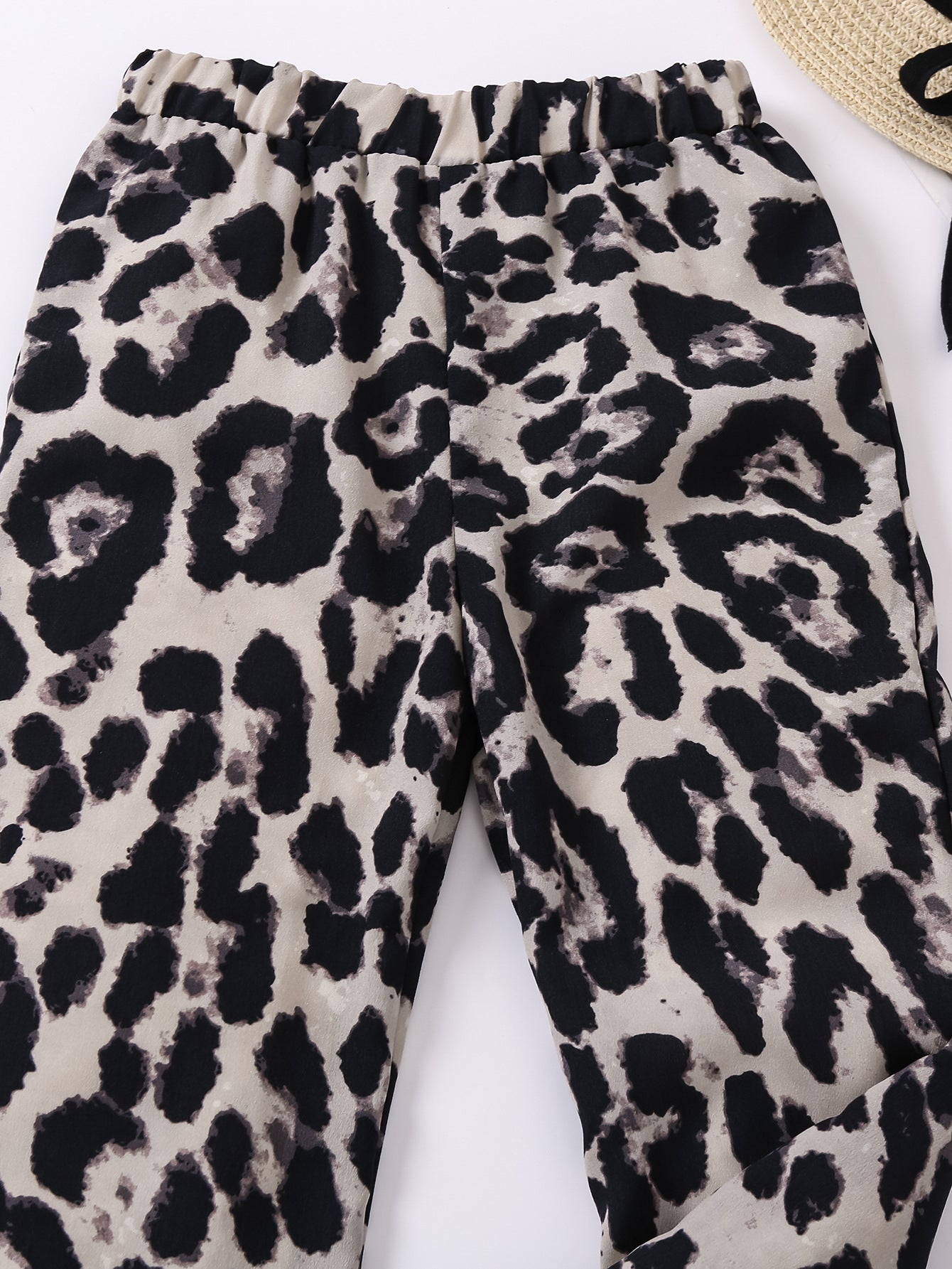 Girls Beige & Back Animal Printed Loose Fit Easy Wash Bootcut Trousers