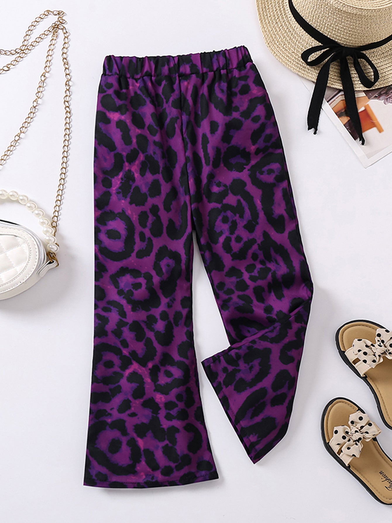Girls Loose Fit Animal Printed Mid-Rise Trousers