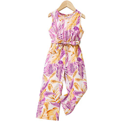 Girls Floral Printed Waist Tie Ups Basic Jumpsuit