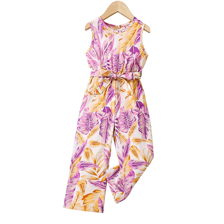 Girls Floral Printed Waist Tie Ups Basic Jumpsuit