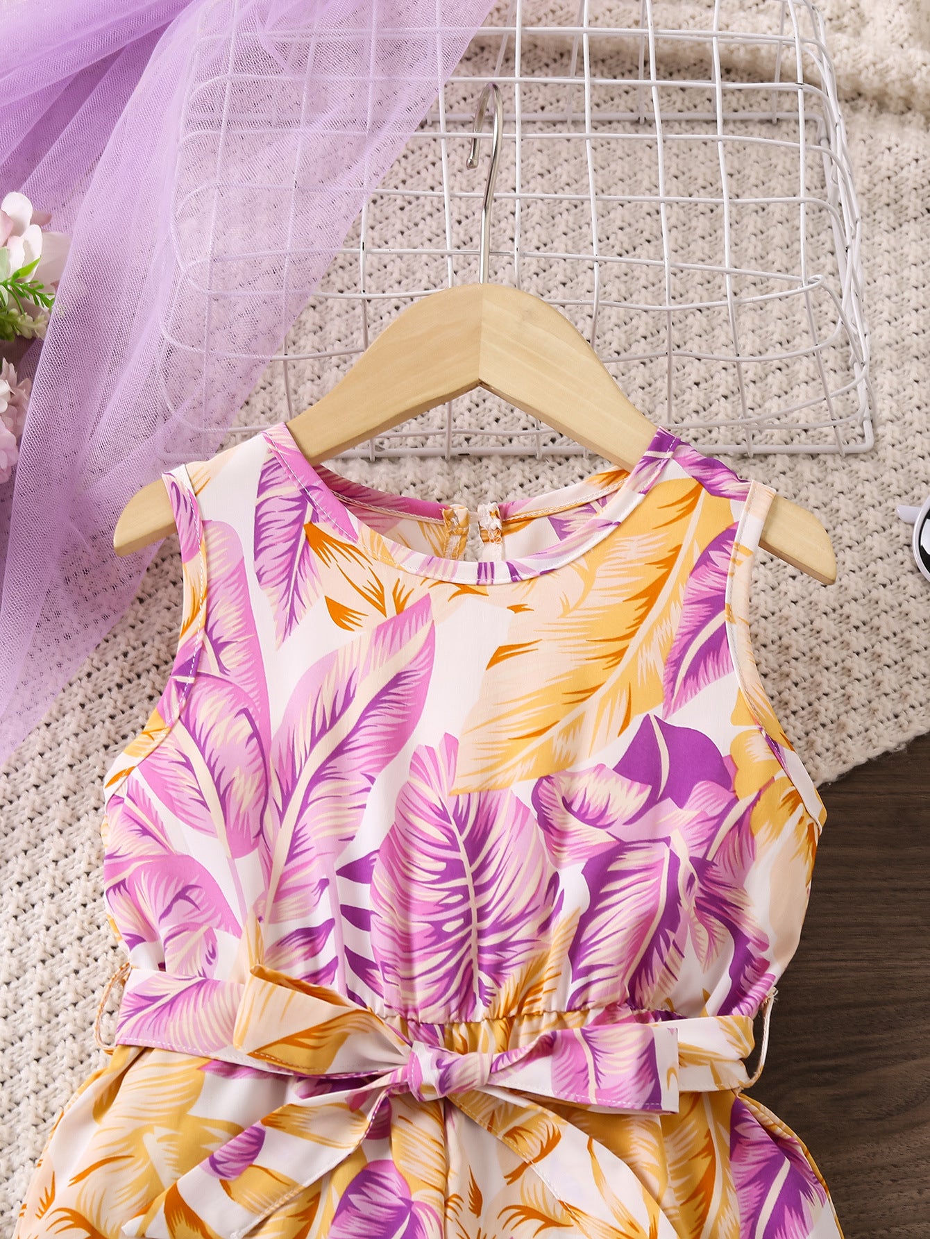 Girls Floral Printed Waist Tie Ups Basic Jumpsuit