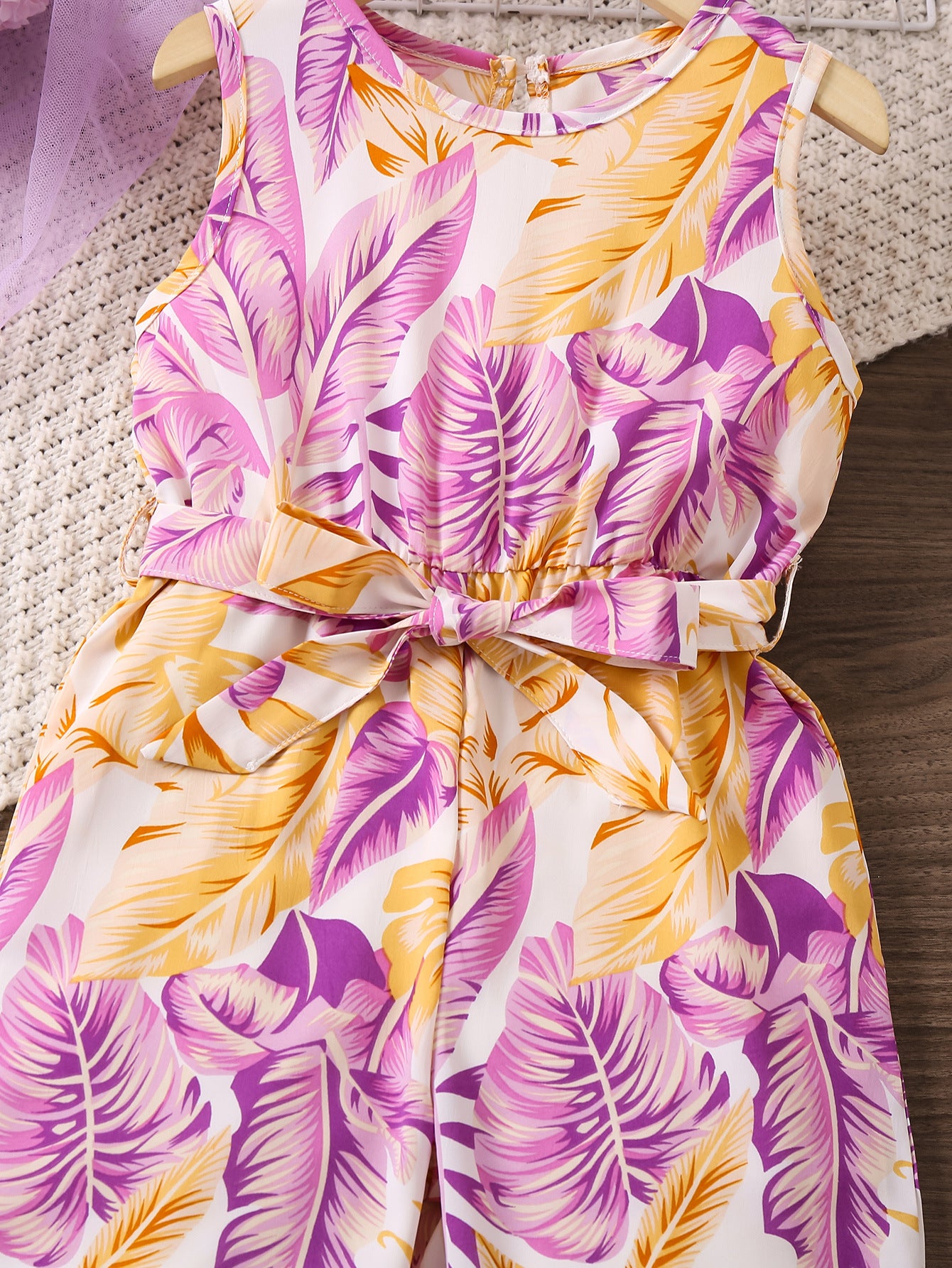 Girls Floral Printed Waist Tie Ups Basic Jumpsuit