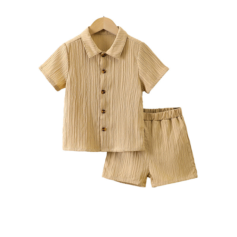 Girls Short Sleeves Shirt Collar Shirt with Shorts