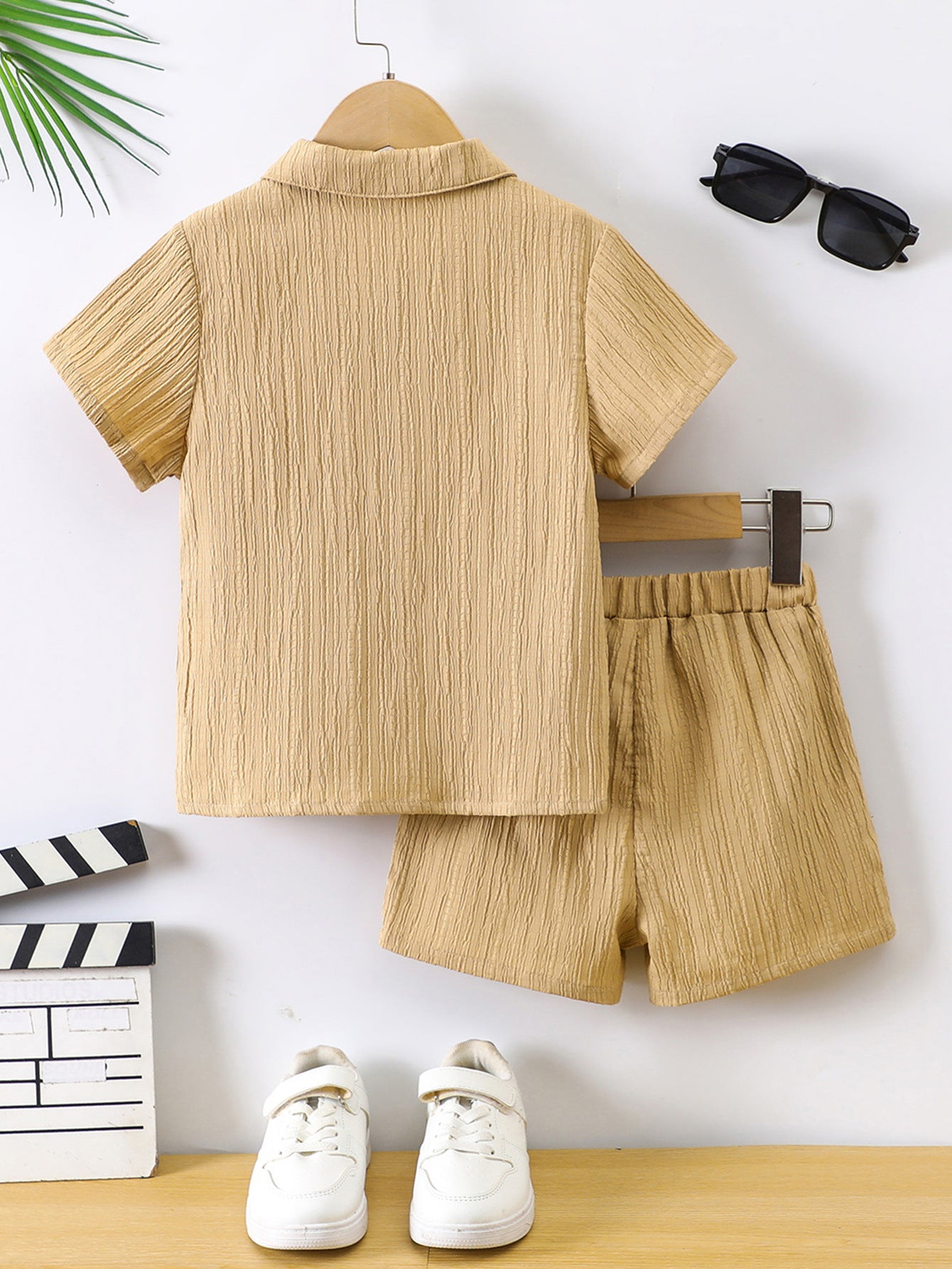 Girls Short Sleeves Shirt Collar Shirt with Shorts