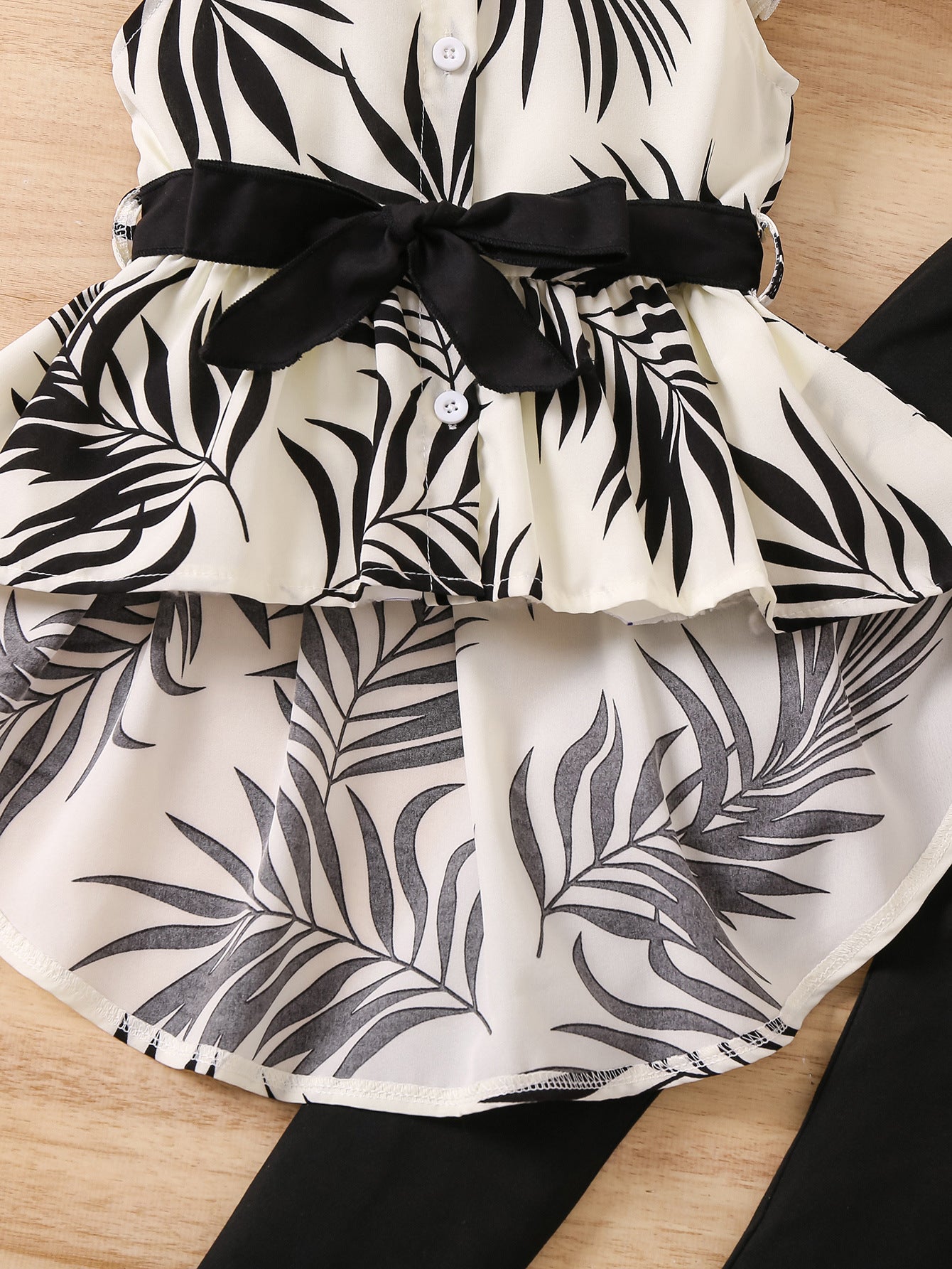 Girls Black & White Printed Top with Leggings