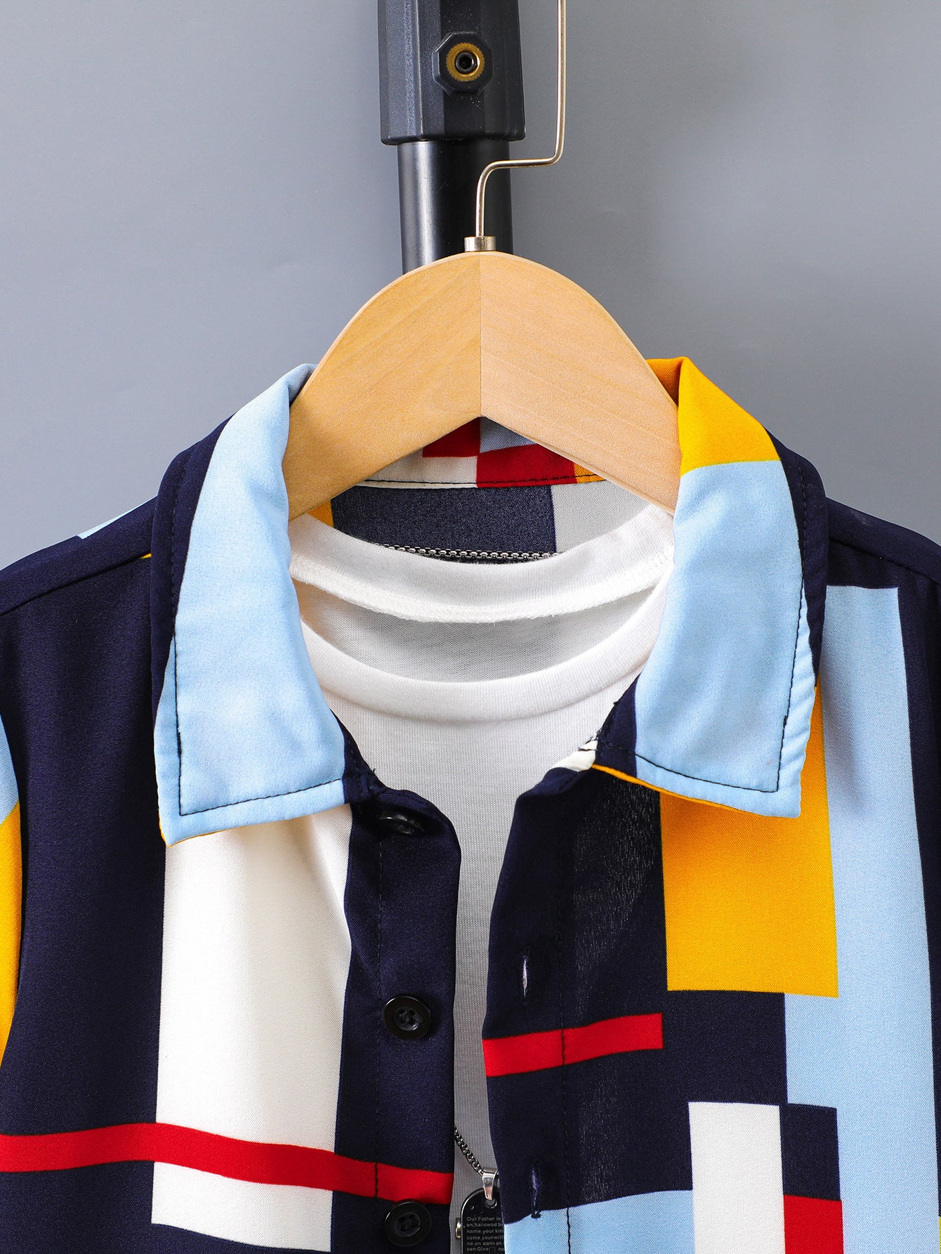 Boys Spread Collar Short Sleeves Geometric Printed Casual Shirt