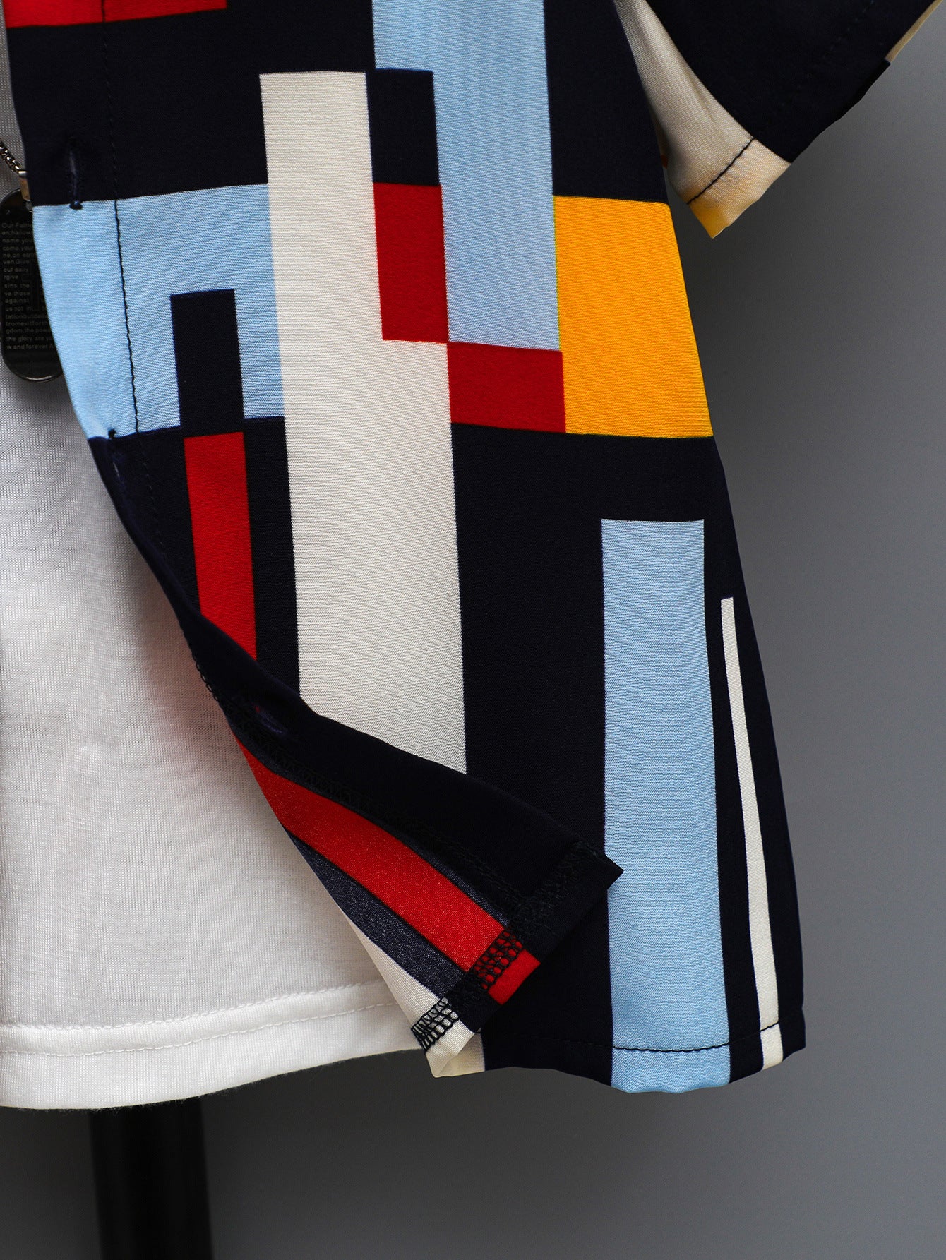 Boys Spread Collar Short Sleeves Geometric Printed Casual Shirt