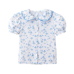 Girls Floral Printed Peter Pan Collar Casual Shirt