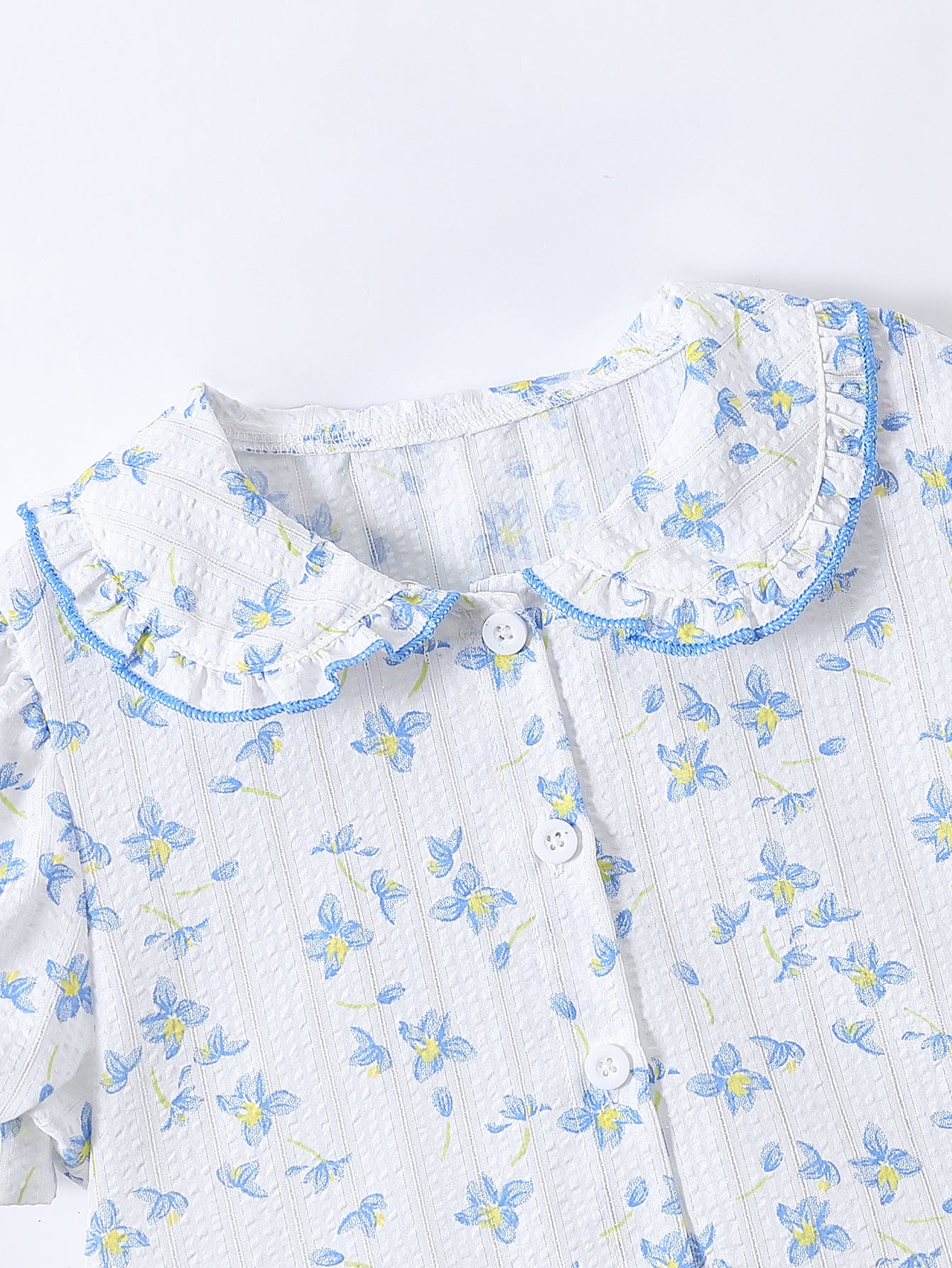 Girls Floral Printed Peter Pan Collar Casual Shirt