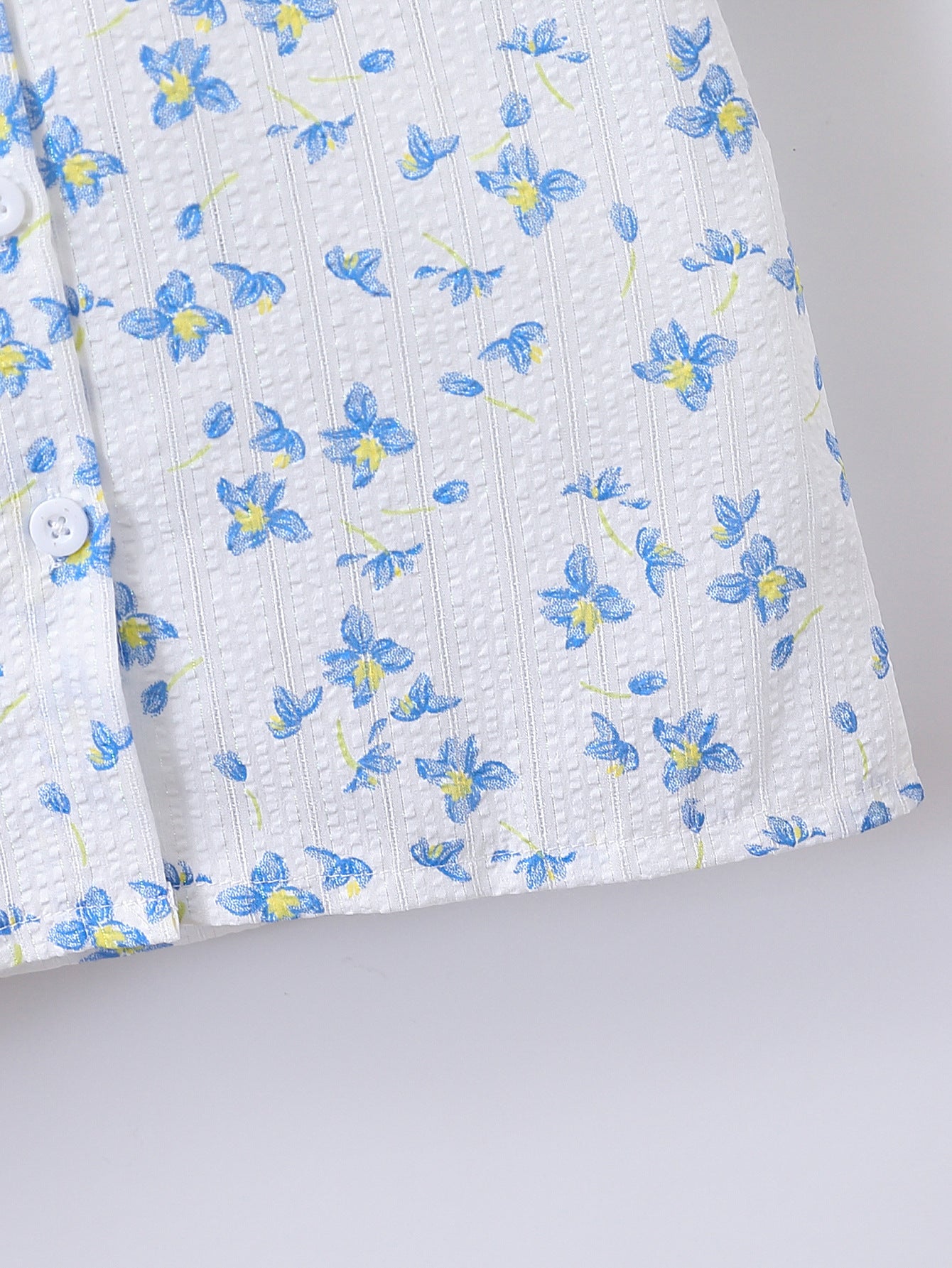 Girls Floral Printed Peter Pan Collar Casual Shirt