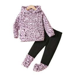 Girls Purple Abstract Printed Top with Leggings