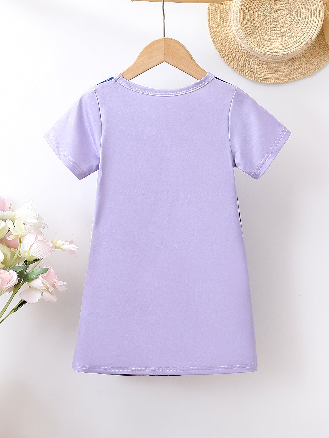 Girls Purple & White Graphic Printed Pinafore Dress