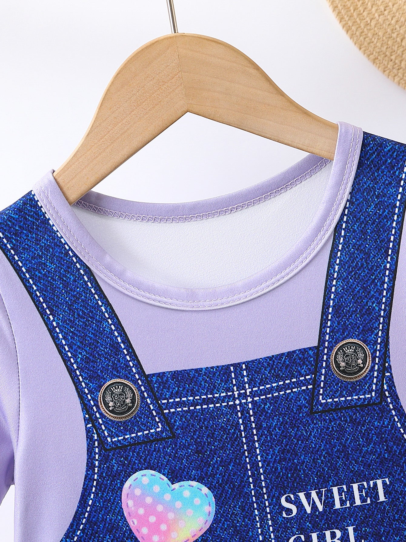 Girls Purple & White Graphic Printed Pinafore Dress