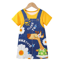 Girls Graphic Pinafore Printed T-shirt Dress