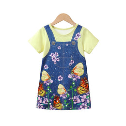 Girls Floral Pinafore Printed T-shirt Dress