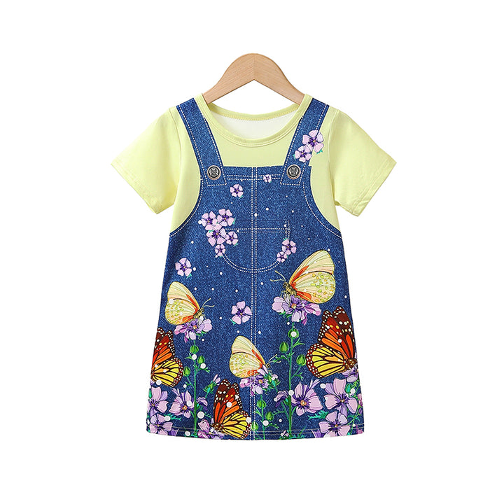 Girls Floral Pinafore Printed T-shirt Dress