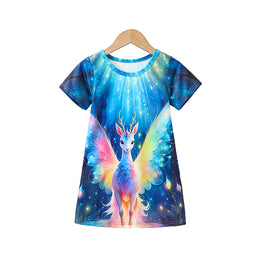 Girls Blue & Pink Graphic Print A-Line Dress