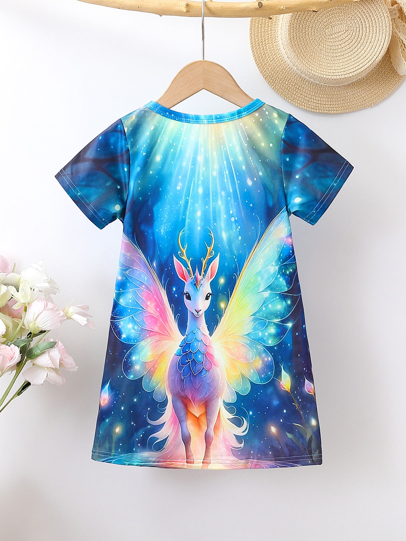 Girls Blue & Pink Graphic Print A-Line Dress