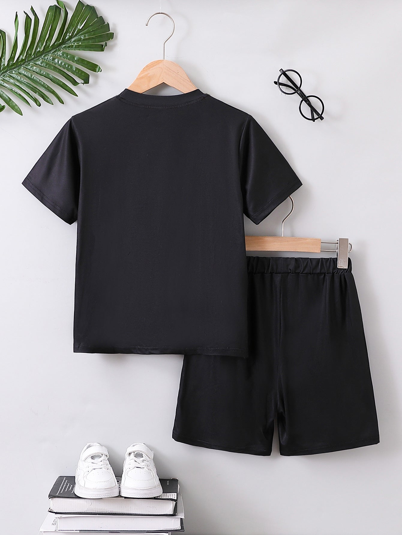Boys Black & Blue Typography Printed T-shirt with Shorts