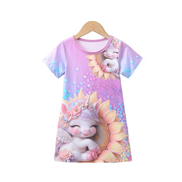 Girls Purple & White Graphic Print T-shirt Mini Dress