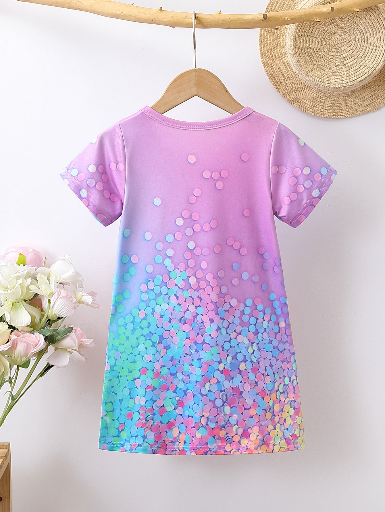 Girls Purple & White Graphic Print T-shirt Mini Dress
