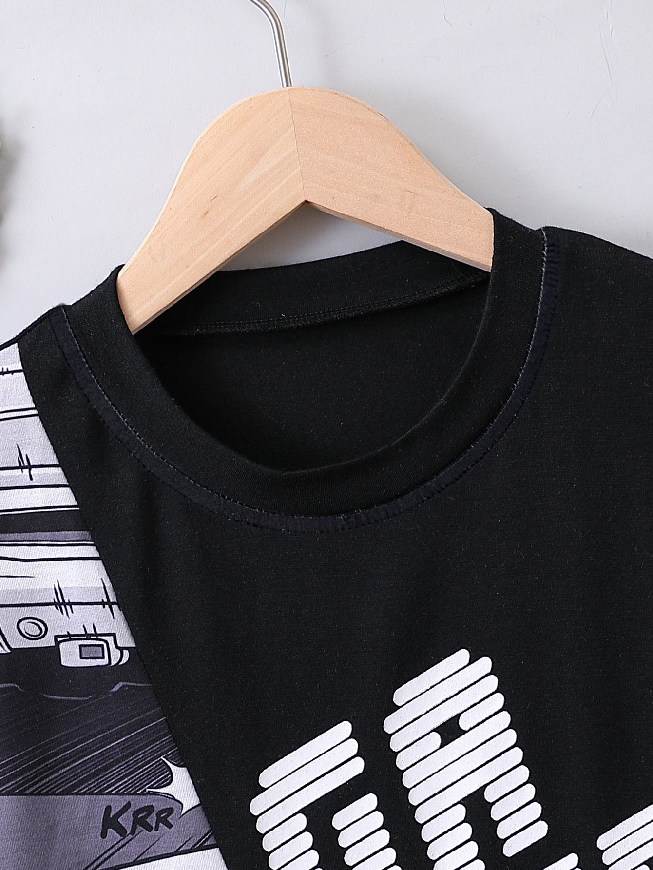 Boys Black & White Printed T-shirt with Shorts