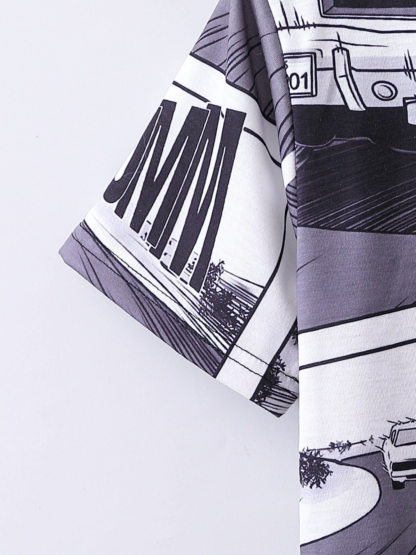 Boys Black & White Printed T-shirt with Shorts