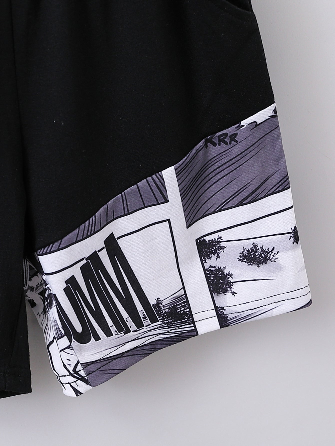 Boys Black & White Printed T-shirt with Shorts