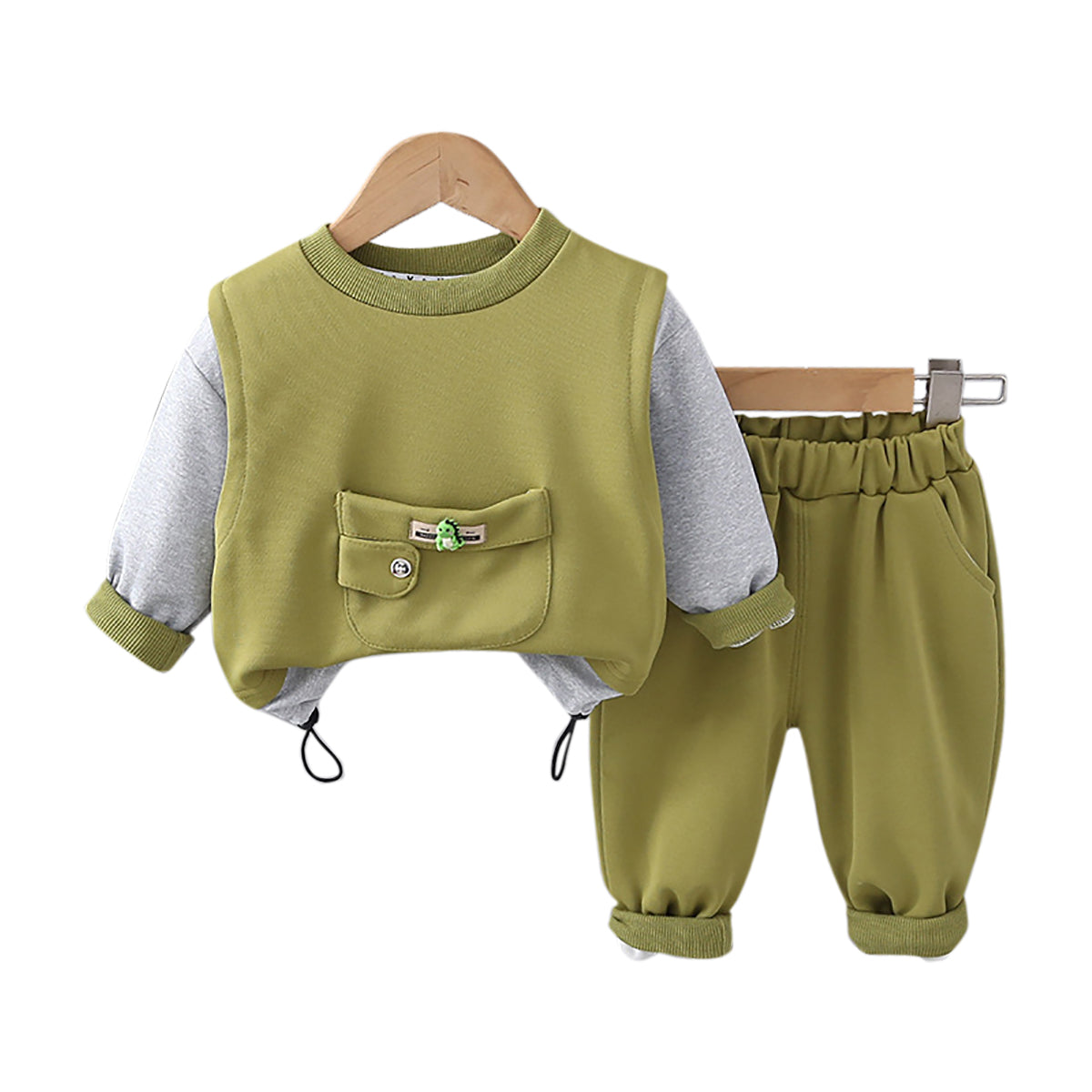 Boys Green & Grey Colourblocked T-shirt with Trousers