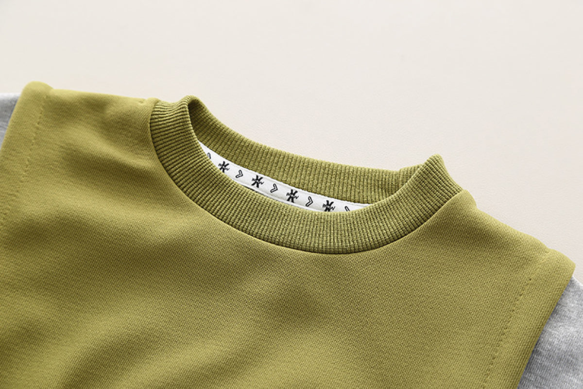 Boys Green & Grey Colourblocked T-shirt with Trousers
