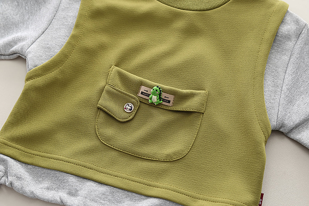 Boys Green & Grey Colourblocked T-shirt with Trousers